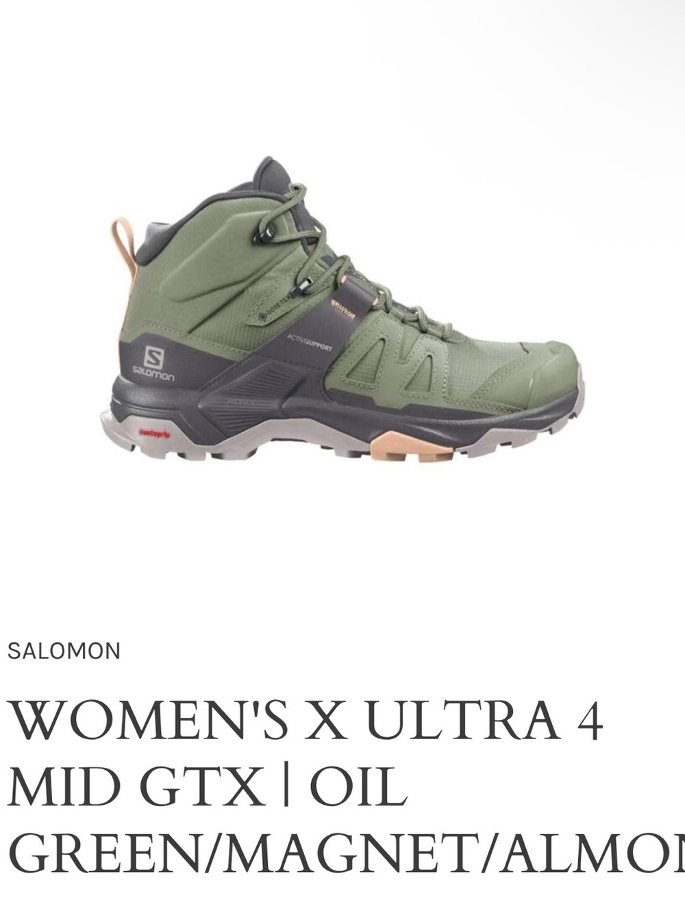 Salomon Women's X Ultra 4 Mid GTX Hiking Boots - Oil Green : Size W 7.5 US